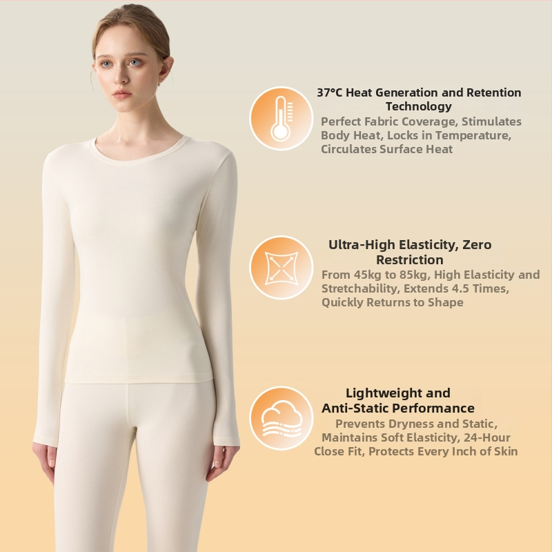 Női könnyű alapréteg készlet modal, gyapjú és akril alapanyagból; hosszú ujjú felső és nadrág; 80–90% modal; közepes vastagságú 181–200 g/m²; viselhető külső ruházatként.