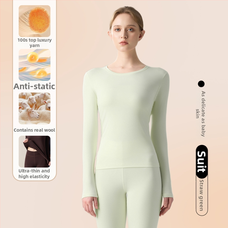 Női könnyű alapréteg készlet modal, gyapjú és akril alapanyagból; hosszú ujjú felső és nadrág; 80–90% modal; közepes vastagságú 181–200 g/m²; viselhető külső ruházatként.