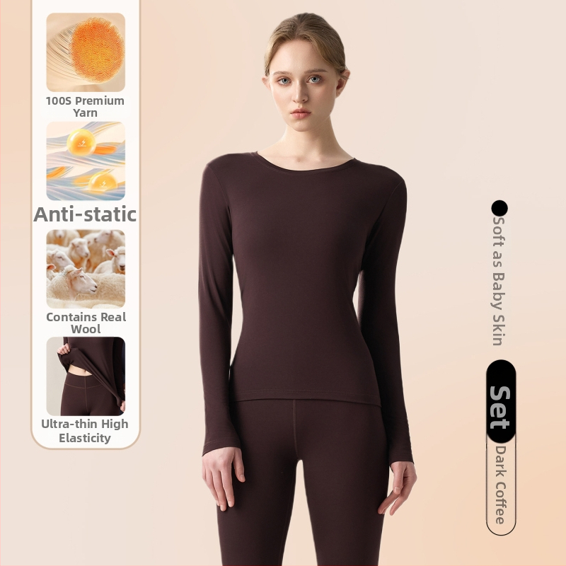 Női könnyű alapréteg készlet modal, gyapjú és akril alapanyagból; hosszú ujjú felső és nadrág; 80–90% modal; közepes vastagságú 181–200 g/m²; viselhető külső ruházatként.