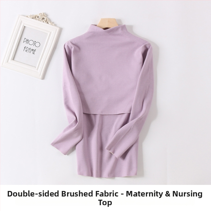 Nėščiosioms velūro termo komplektas su vidutinio aukščio kaklu, flisu viduje, rudens viršus ir kelnės žindymui po gimdymo