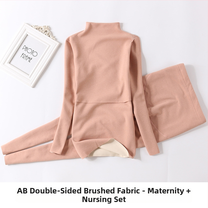 Nėščiosioms velūro termo komplektas su vidutinio aukščio kaklu, flisu viduje, rudens viršus ir kelnės žindymui po gimdymo