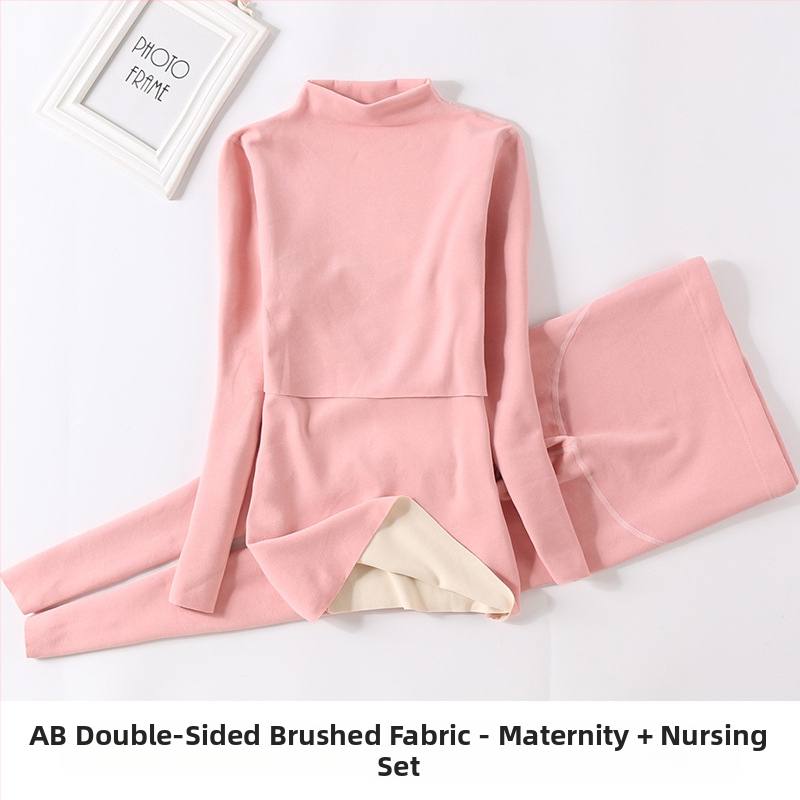 Nėščiosioms velūro termo komplektas su vidutinio aukščio kaklu, flisu viduje, rudens viršus ir kelnės žindymui po gimdymo