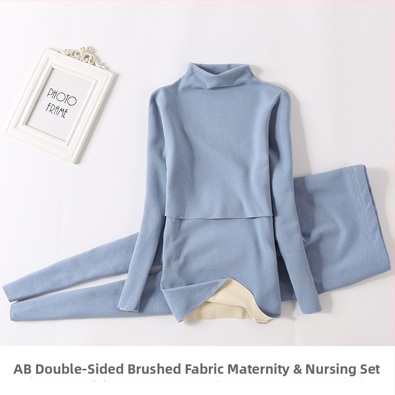 Nėščiosioms velūro termo komplektas su vidutinio aukščio kaklu, flisu viduje, rudens viršus ir kelnės žindymui po gimdymo