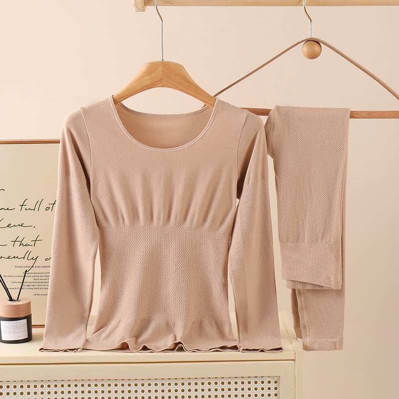 Set termic shapewear pentru femei – material nylon 201-250 g/m², fără cusături, top cu mânecă lungă și pantaloni, model uni, strat de bază pentru încălzire și remodelare corp