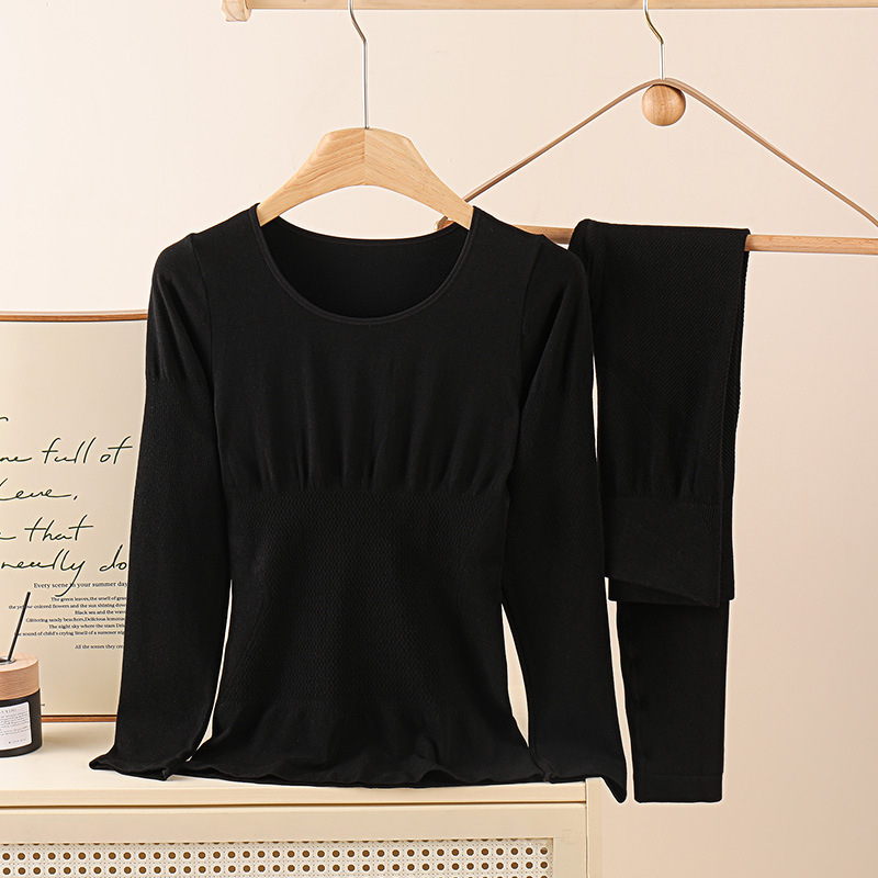 Set termic shapewear pentru femei – material nylon 201-250 g/m², fără cusături, top cu mânecă lungă și pantaloni, model uni, strat de bază pentru încălzire și remodelare corp