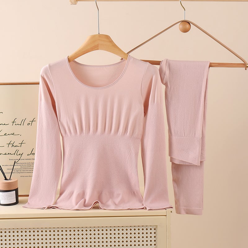 Set termic shapewear pentru femei – material nylon 201-250 g/m², fără cusături, top cu mânecă lungă și pantaloni, model uni, strat de bază pentru încălzire și remodelare corp