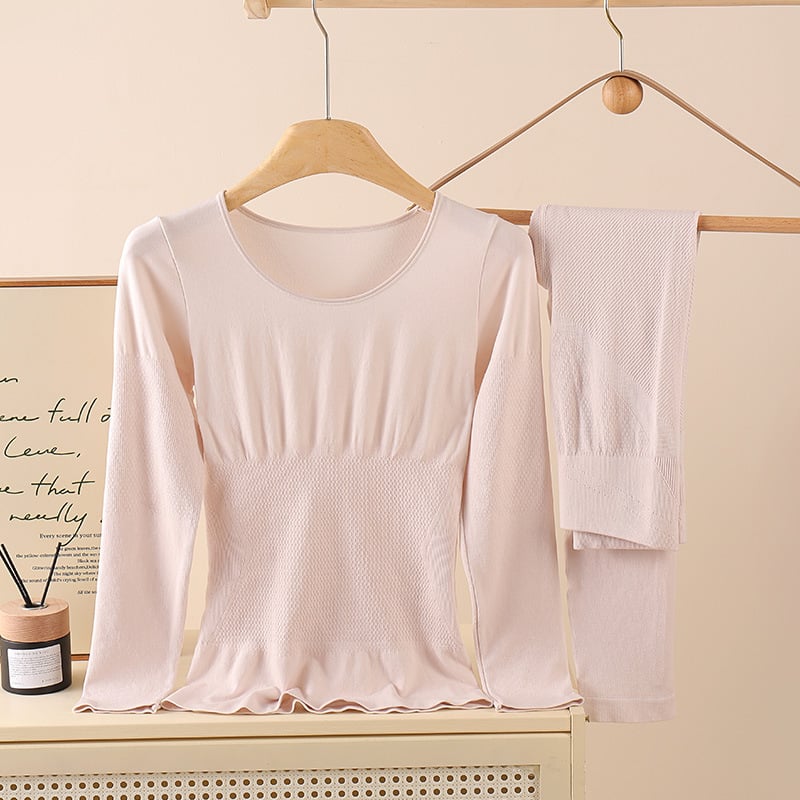 Set termic shapewear pentru femei – material nylon 201-250 g/m², fără cusături, top cu mânecă lungă și pantaloni, model uni, strat de bază pentru încălzire și remodelare corp