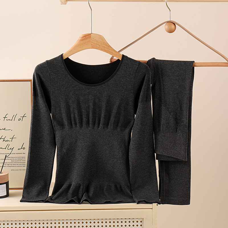 Set termic shapewear pentru femei – material nylon 201-250 g/m², fără cusături, top cu mânecă lungă și pantaloni, model uni, strat de bază pentru încălzire și remodelare corp