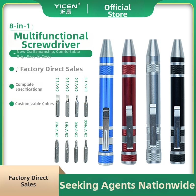 YICEN Metalinis rankinis daugiakryptis pieštuko tipo atsuktuvas su magnetine galva, Cr-V medžiaga, neizoliuotas, svoris 0.035 kg