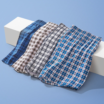 Boxer bărbați din bumbac, respirabili, talie medie, model în nuanțe asortate cu dungi/plaid, 95–100% bumbac, potriviți pentru toate anotimpurile.
