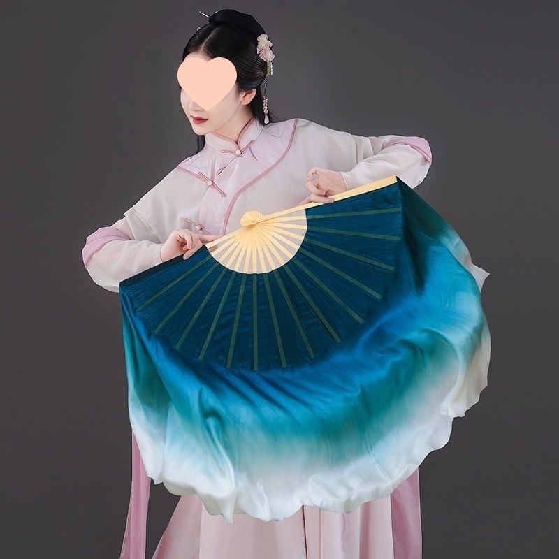 Fan de dans cu două fețe, textură asemănătoare mătăsii, finisaj gradient, design inspirat de caligrafie în stil etnic clasic (vara 2021)