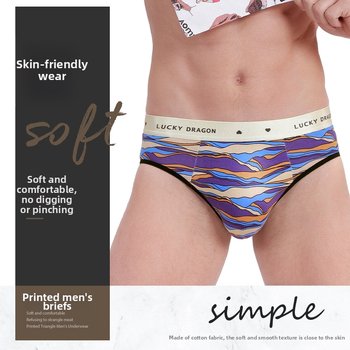 Pánske bavlnené tlačené briefs, priedušná pletená látka, stredný pás, 95–100% bavlna, podšívka rozkroku z viskózy, geometrický/karovaný/pruhový/textový vzor, Značka: Arrogant Love