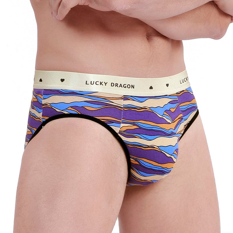 Férfi pamut nyomtatott brief, légáteresztő kötött anyag, középmagas derék, 95–100% pamut, ágyék alatti bélés viszkózból, geometriai/kockás/csíkos/szöveges minta, Márka: Arrogant Love