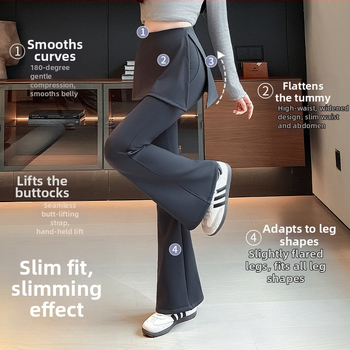Pantalone za jogu s flis podstavom, lažni dvodijelni stil, debeli za jesen-zimu, vitka silueta, vanjski kompresijski legging