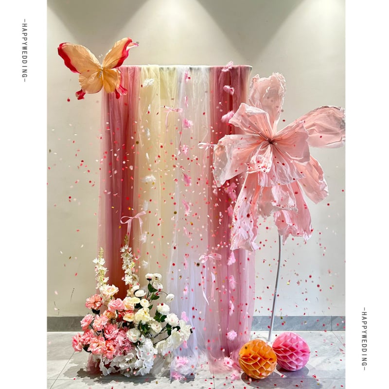 Розов комплект за декорация на сватбена стая – материал: прежда; за сватба; други сватбени принадлежности