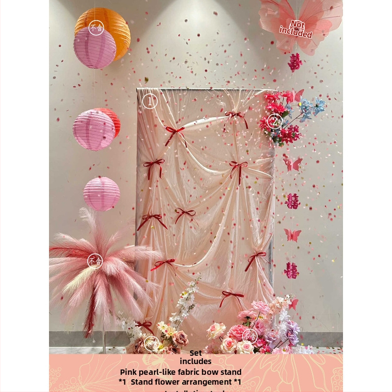 Розов комплект за декорация на сватбена стая – материал: прежда; за сватба; други сватбени принадлежности