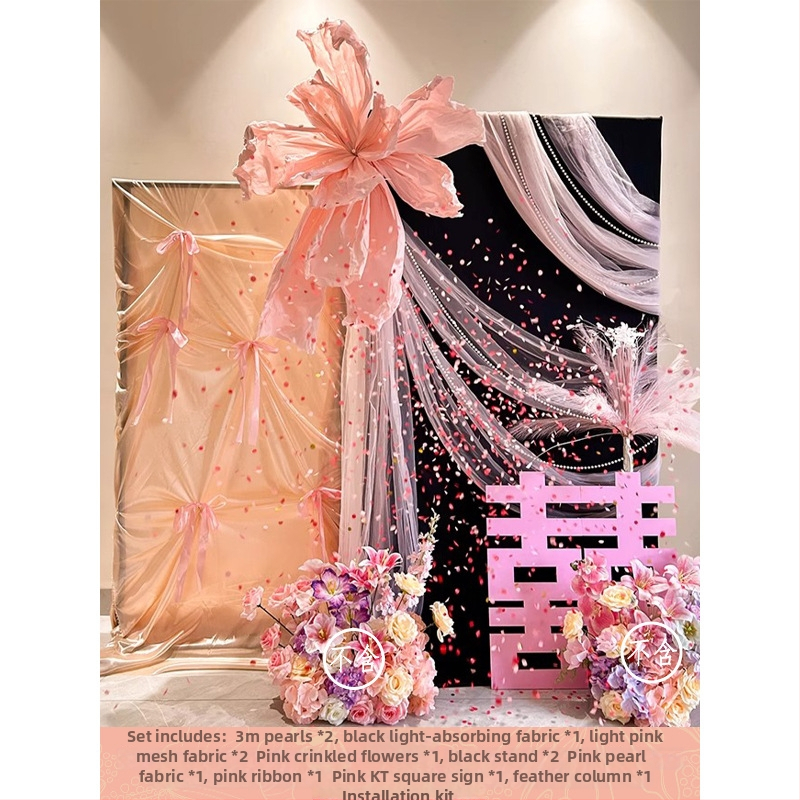 Розов комплект за декорация на сватбена стая – материал: прежда; за сватба; други сватбени принадлежности