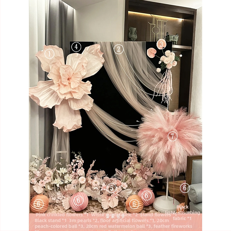 Розов комплект за декорация на сватбена стая – материал: прежда; за сватба; други сватбени принадлежности