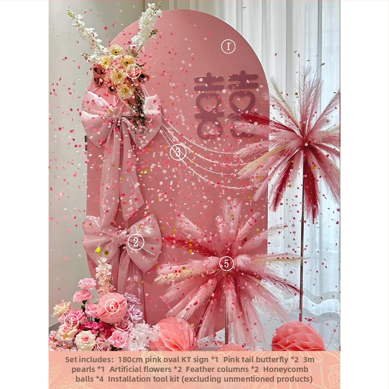 Розов комплект за декорация на сватбена стая – материал: прежда; за сватба; други сватбени принадлежности