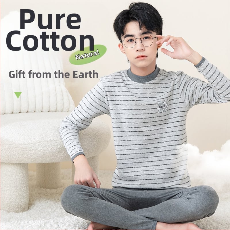 Paaugliai – rudens terminis komplektas vyrams – medvilninės viršūnės ir kelnaitės, plonas audinys, vienas sluoksnis, 181–200 g/m², išlaiko šilumą, vidutinio juosmens