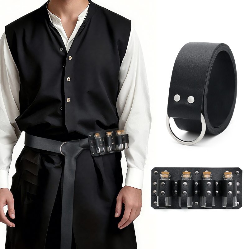 Ficino srednjevjekovni pojas s četiri bočice alkemije, vikingski retro stil za Halloween cosplay – za odrasle; izdanje: zima 2025; kategorija: Spot goods