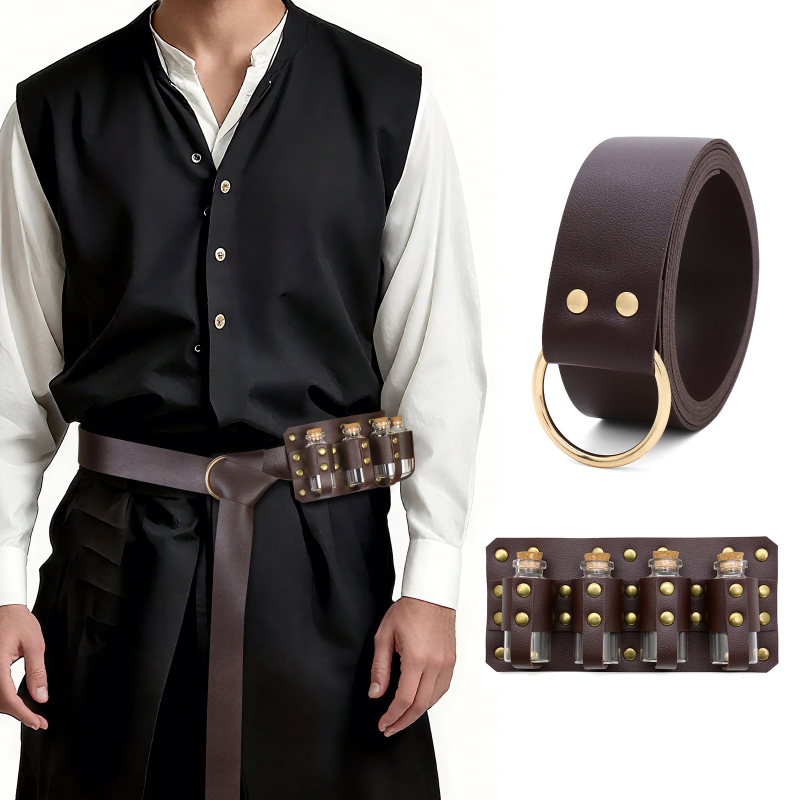 Ficino srednjevjekovni pojas s četiri bočice alkemije, vikingski retro stil za Halloween cosplay – za odrasle; izdanje: zima 2025; kategorija: Spot goods