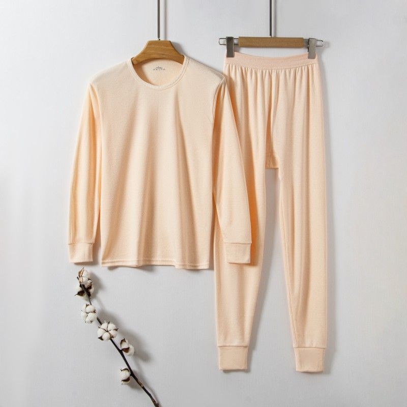 Dva komada termalnog donjeg rublja od 100% pamuka, unisex, gornji dio s dugim rukavima i hlače, jednovrstni, bez šavova, srednja težina (181-200 g/m²)