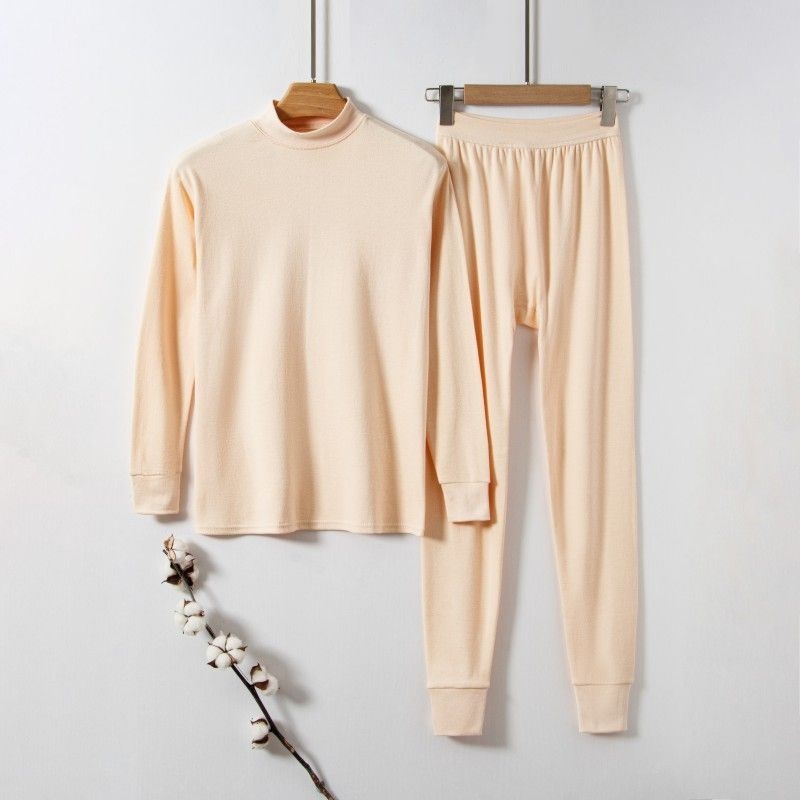 Dva komada termalnog donjeg rublja od 100% pamuka, unisex, gornji dio s dugim rukavima i hlače, jednovrstni, bez šavova, srednja težina (181-200 g/m²)