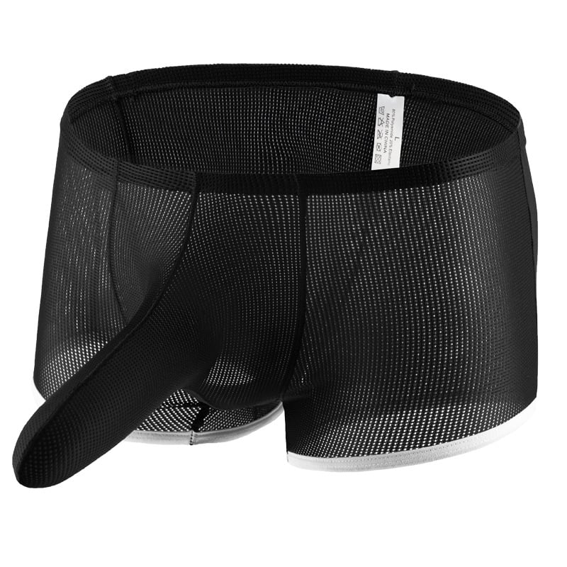 Мъжки мрежести боксерки, найлон 70–80%, плетена материя, ниска талия, спортен стил