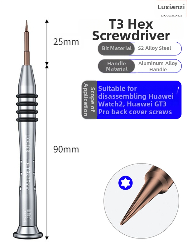 Huawei Watch nugaros dangtelio atidarymo atsuktuvas rinkinys, T2/T3 sešiakampiai bitai, anglies plienas, magnetizatorius