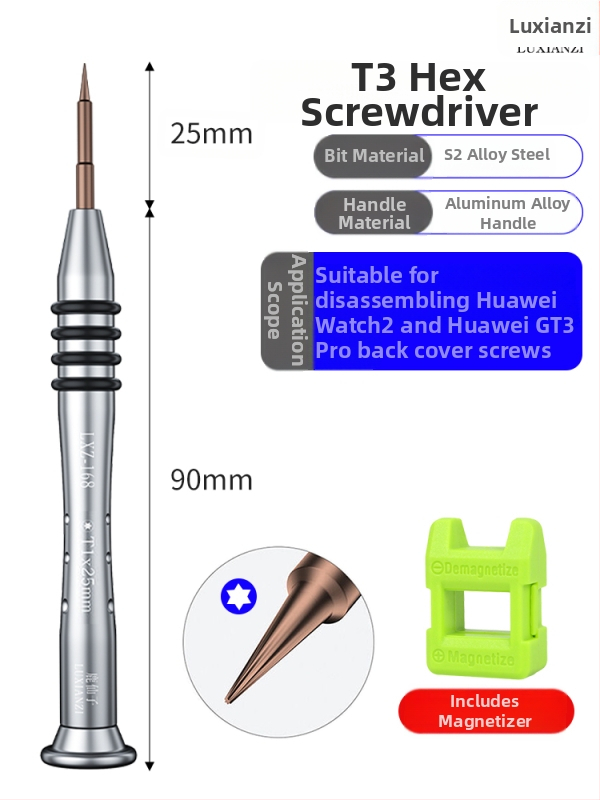 Huawei Watch nugaros dangtelio atidarymo atsuktuvas rinkinys, T2/T3 sešiakampiai bitai, anglies plienas, magnetizatorius