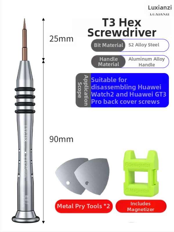 Huawei Watch nugaros dangtelio atidarymo atsuktuvas rinkinys, T2/T3 sešiakampiai bitai, anglies plienas, magnetizatorius