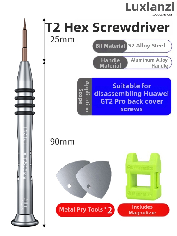 Huawei Watch nugaros dangtelio atidarymo atsuktuvas rinkinys, T2/T3 sešiakampiai bitai, anglies plienas, magnetizatorius