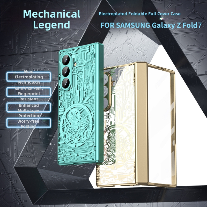 Kryt pre Samsung Galaxy Z Fold7 s elektroplatinovým mechanickým dizajnom a ochranným púzdrom na hodinky | Materiál PC, Elektroplating, Puzdro odolné proti nárazom, Magnetické, Proti odtlačkom prstov