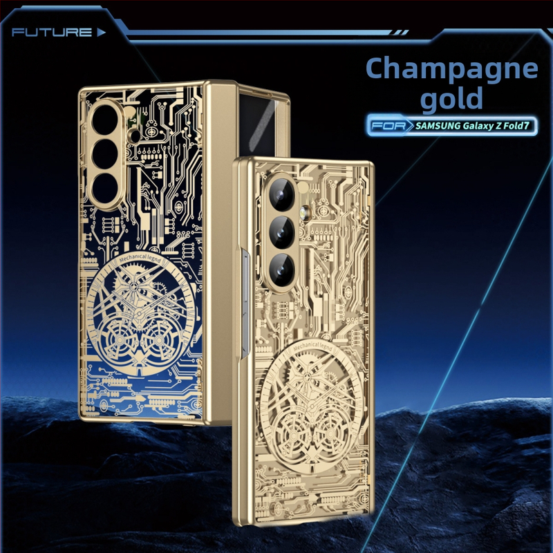 Samsung Galaxy Z Fold7 elektroplātēts mehāniskais viedtālruņa korpuss un pulksteņa aizsargkorpuss | Materiāls PC, Elektroplēšana, Šokam izturīgs, Magnētisks, Pretpirkstu nospiedumu