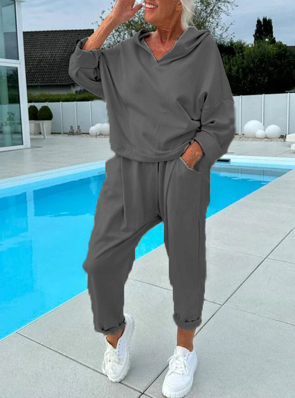 Ženski dvodjelni set s kapuljačom, jesen 2024, najlon tkanina s poliester-elastinska smjesa, dugi rukavi, urbani casual stil