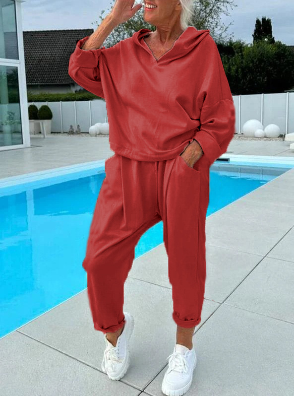 Ženski dvodjelni set s kapuljačom, jesen 2024, najlon tkanina s poliester-elastinska smjesa, dugi rukavi, urbani casual stil