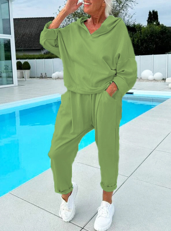 Ženski dvodjelni set s kapuljačom, jesen 2024, najlon tkanina s poliester-elastinska smjesa, dugi rukavi, urbani casual stil