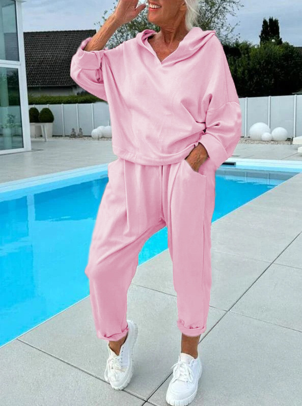 Ženski dvodjelni set s kapuljačom, jesen 2024, najlon tkanina s poliester-elastinska smjesa, dugi rukavi, urbani casual stil