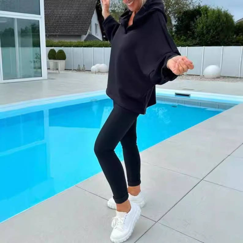 Ženski dvodjelni set s kapuljačom, jesen 2024, najlon tkanina s poliester-elastinska smjesa, dugi rukavi, urbani casual stil