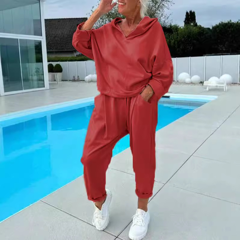 Ženski dvodjelni set s kapuljačom, jesen 2024, najlon tkanina s poliester-elastinska smjesa, dugi rukavi, urbani casual stil