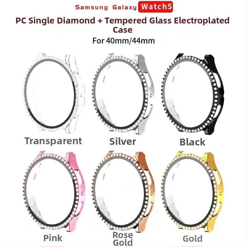 Pouzdro na smartwatch s jednotnou radou diamantov a integrovanou tvrdenou ochranou displeja — silikon, kompatibilné so Samsung Galaxy Watch 5/6