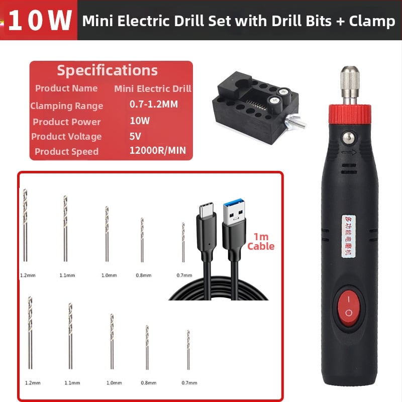 Mini elektromos fúró kulcstartó DIY – Hálózati tápellátás, 48V DC vagy kevesebb, gyorscsatlakozós tokmány, sebességszabályozás nélkül, előre-hátra irány nincs, 1 év garancia