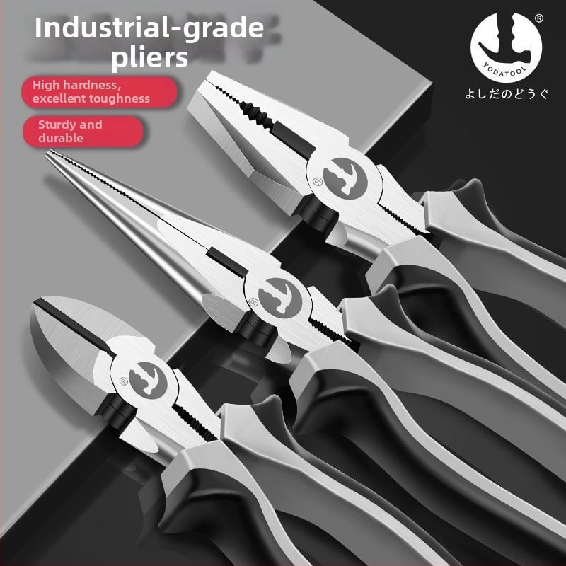 Комплект клещи за електромонтаж: улесняващи работа, клещи с дълги носове, индустриален клас, 3 части, диаметър на срязване 4,6 мм