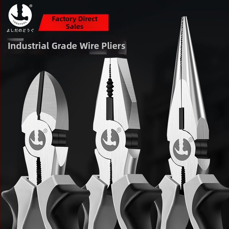 Комплект клещи за електромонтаж: улесняващи работа, клещи с дълги носове, индустриален клас, 3 части, диаметър на срязване 4,6 мм