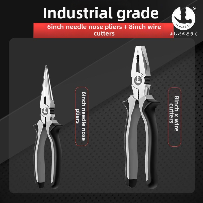 Комплект клещи за електромонтаж: улесняващи работа, клещи с дълги носове, индустриален клас, 3 части, диаметър на срязване 4,6 мм