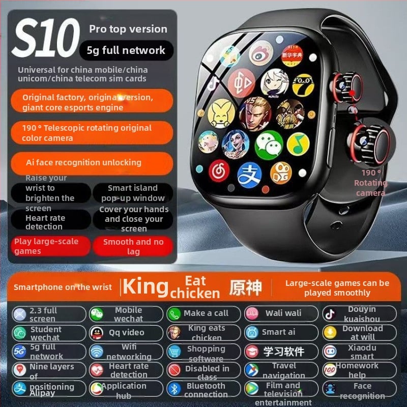 Ceas inteligent S10 cu slot SIM, afișaj AMOLED, NFC, monitorizare ritm cardiac, cameră