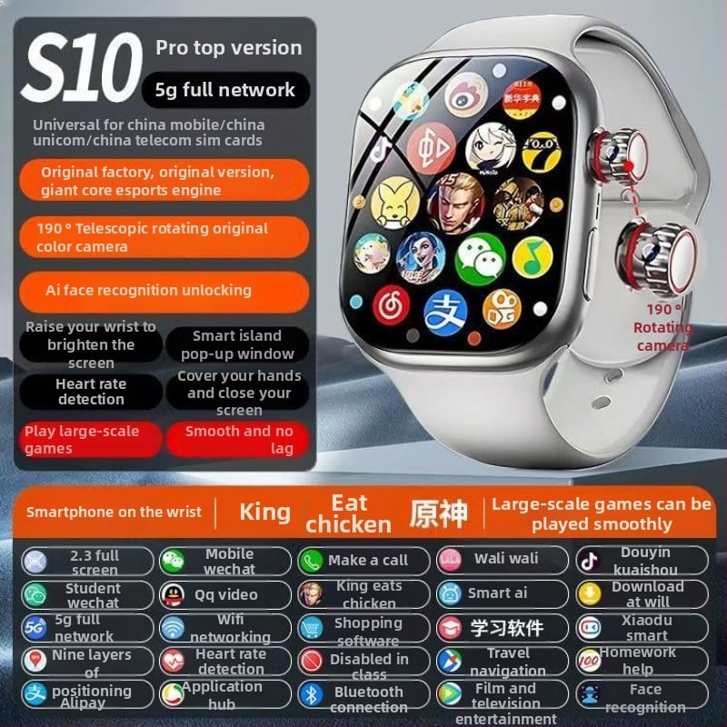 Ceas inteligent S10 cu slot SIM, afișaj AMOLED, NFC, monitorizare ritm cardiac, cameră