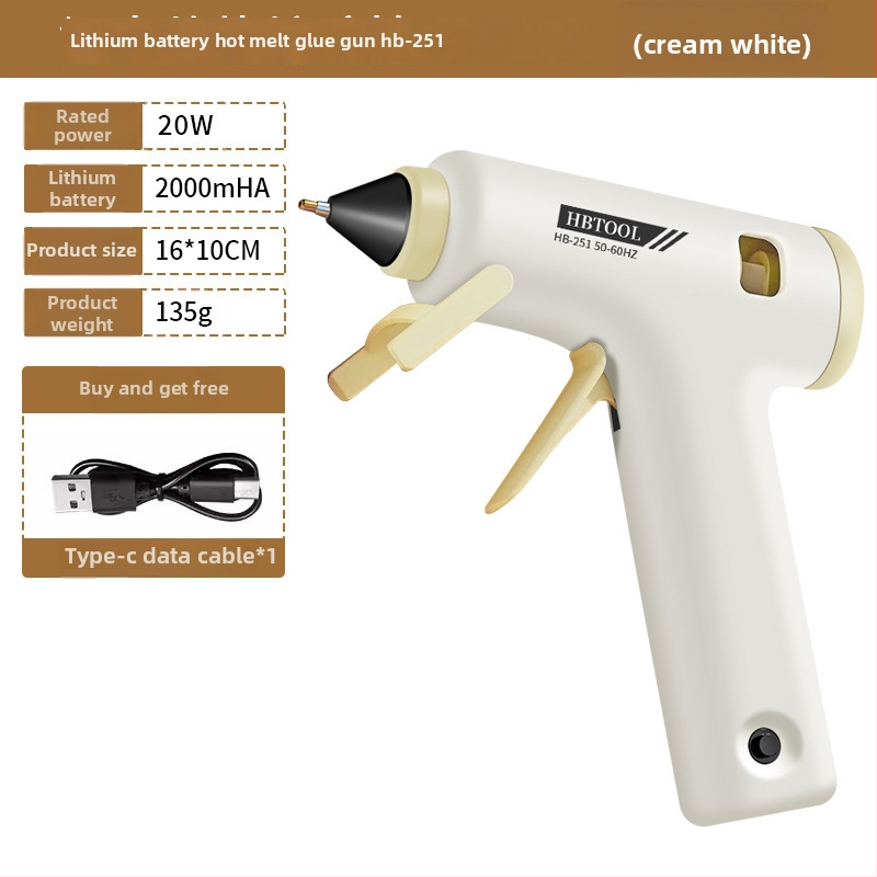 Vezeték nélküli 20W-os forróragasztópisztoly, 7 mm-es fúvóka, Li-ion akkumulátor, USB töltés