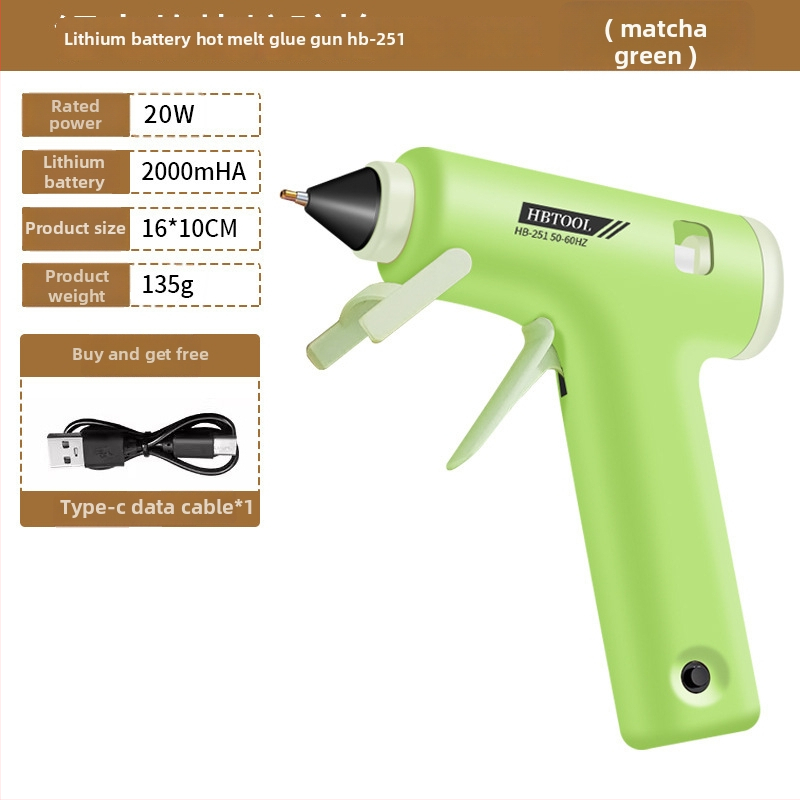 Vezeték nélküli 20W-os forróragasztópisztoly, 7 mm-es fúvóka, Li-ion akkumulátor, USB töltés